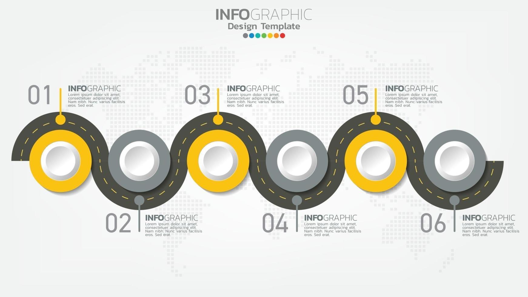 Infograph Schritte gelbes Farbelement mit Kreis, Diagrammdiagramm, Business-Online-Marketing-Konzept. vektor