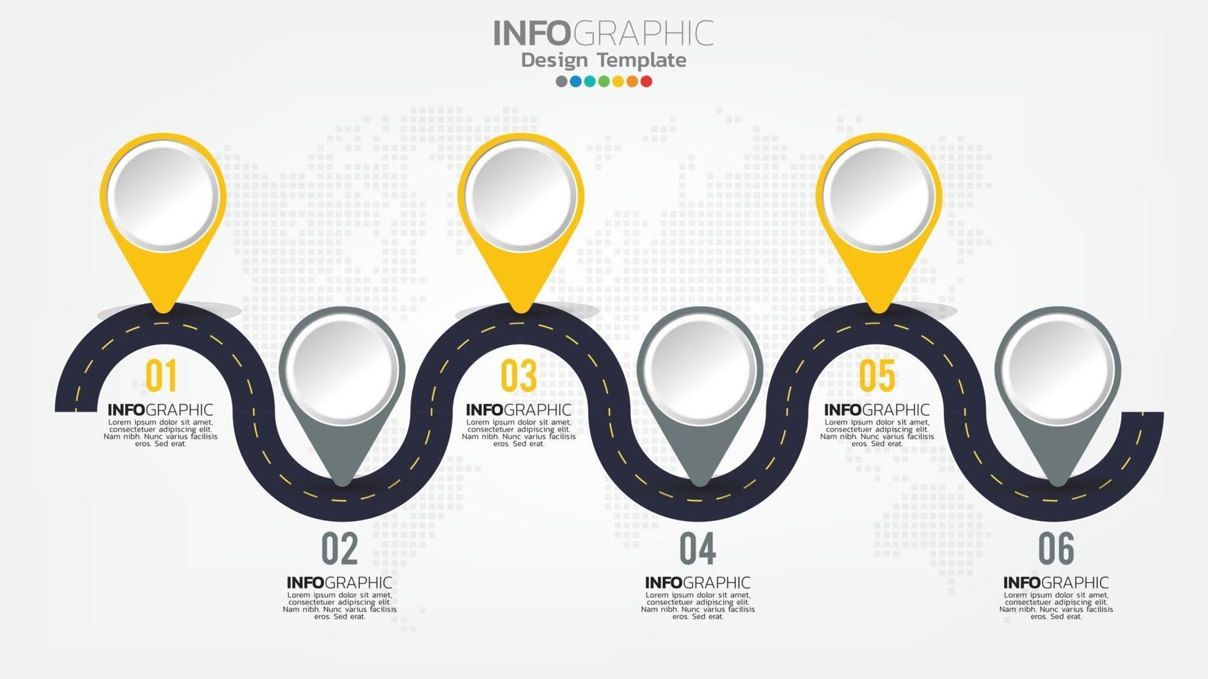 Infograph Schritte gelbes Farbelement mit Kreis, Diagrammdiagramm, Business-Online-Marketing-Konzept. vektor