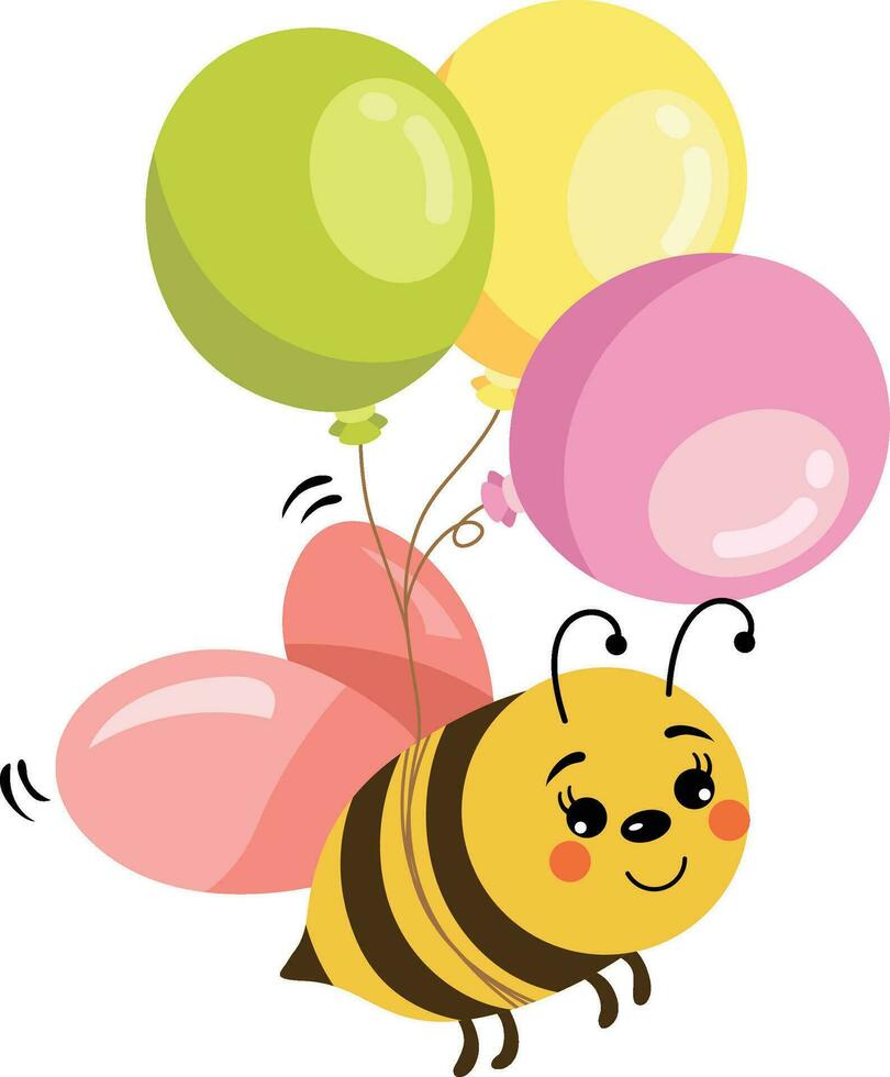 födelsedag bi med tre ballonger vektor