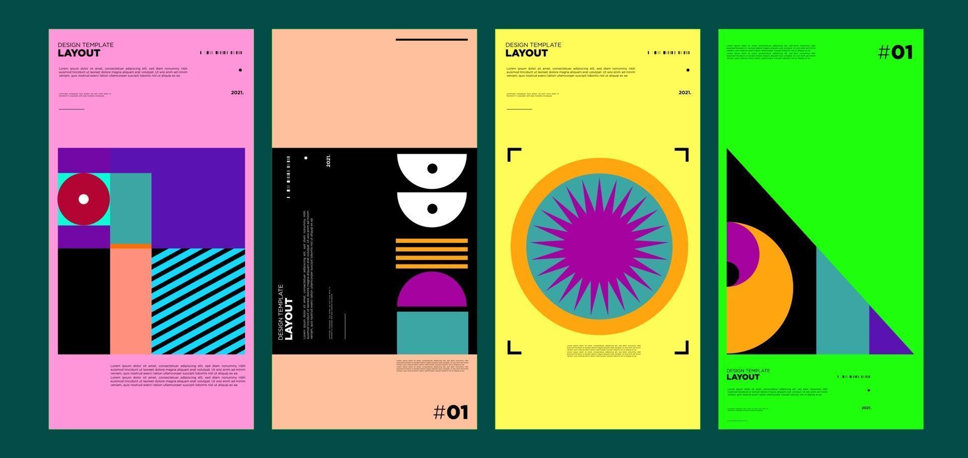 bunte abstrakte geometrische Bauhaus- und ethnische Poster-Design-Vorlage vektor