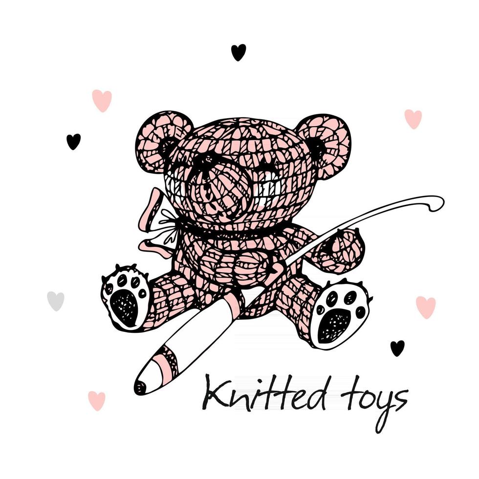 gestricktes Spielzeug, ein Bär mit einer Häkelnadel. Vektor. vektor