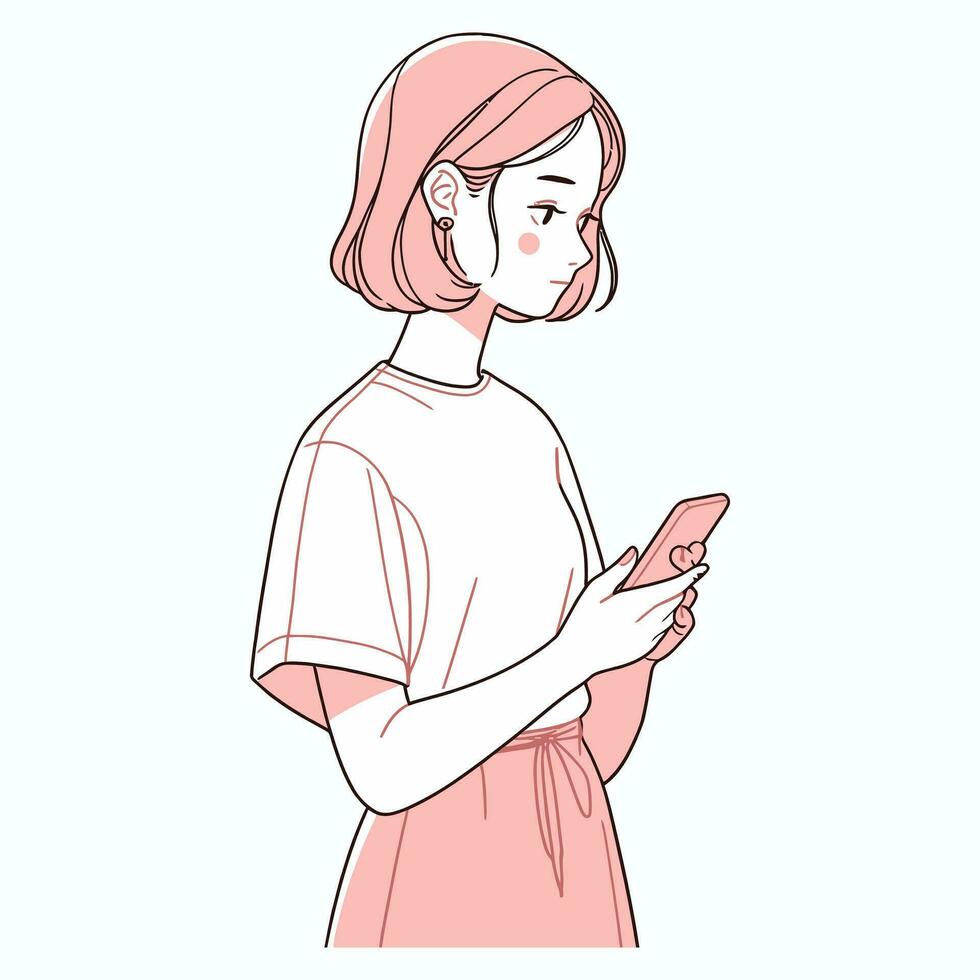 jung Frau mit Smartphone Vektor Illustration