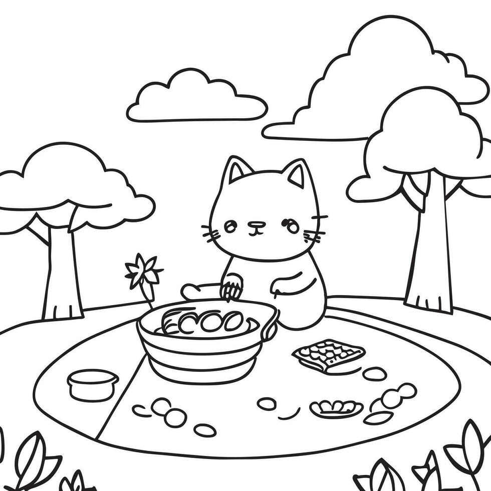 Picknick, Vektor Illustration Linie Kunst