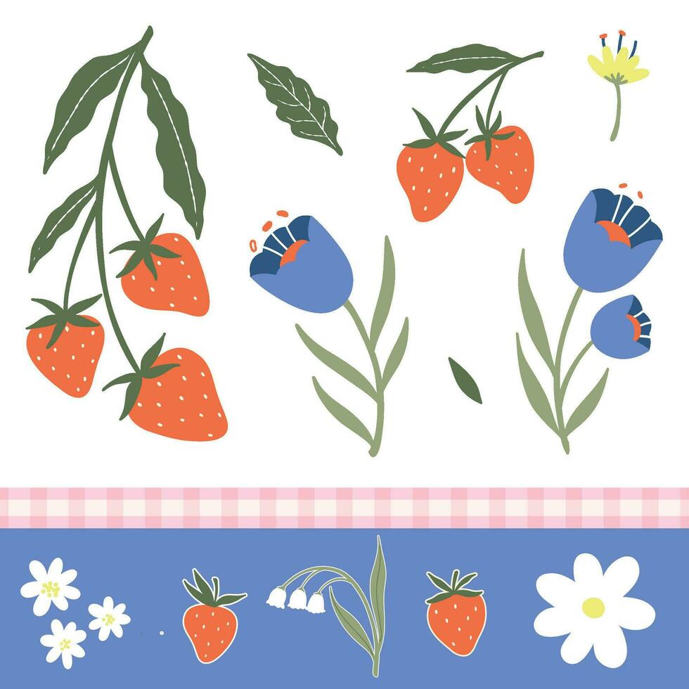 frukt och blomma hand dragen illlustration element -jordgubbe vektor