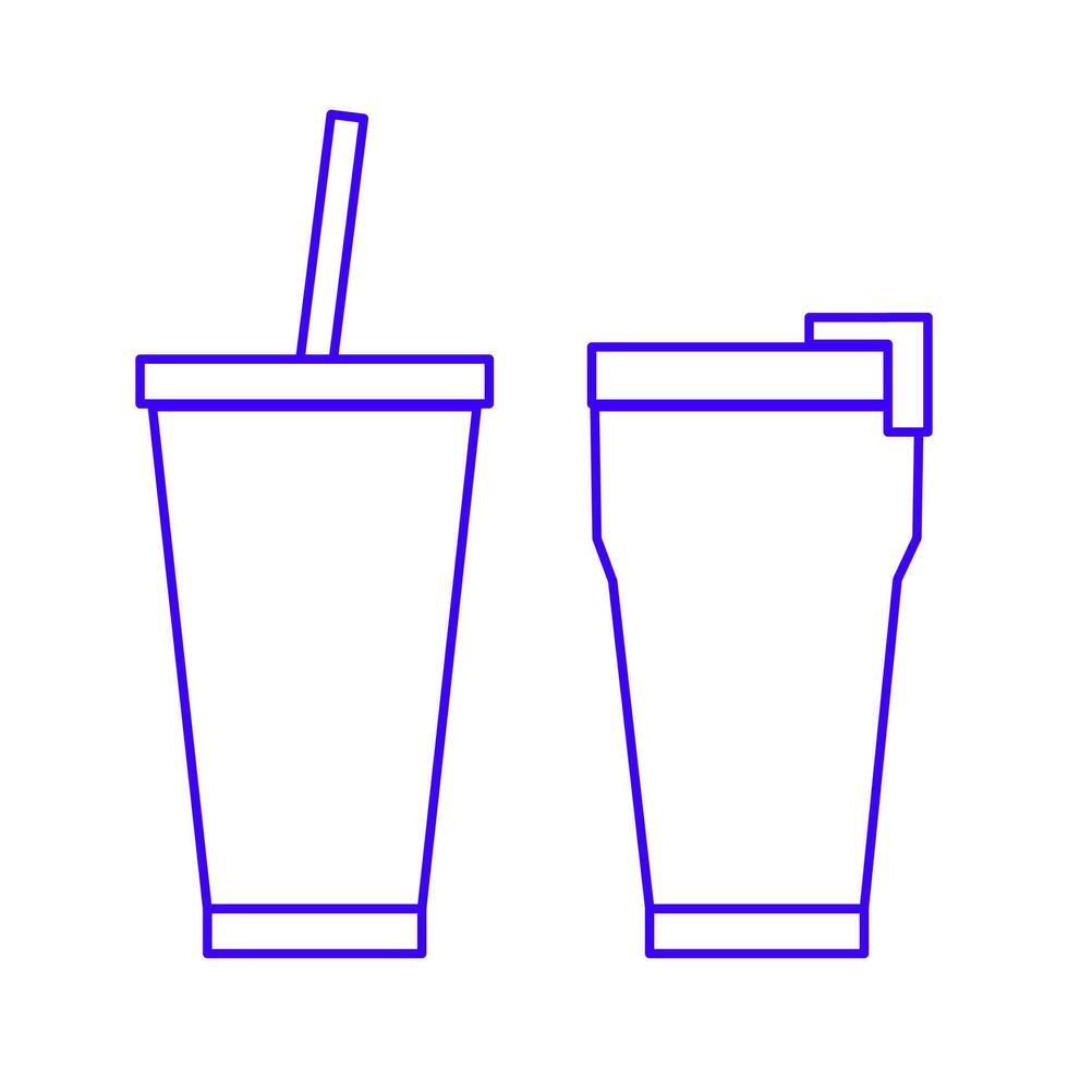 leeren Weiß kalt oder heiß Lager Glas und behalten Wasser Temperatur oder leer rostfrei Stahl Tasse zum Milch Tee Getränk und Kaffee trinken mit Stroh auf Weiß Ausschnitt. Vektor Illustration im eben Stil.