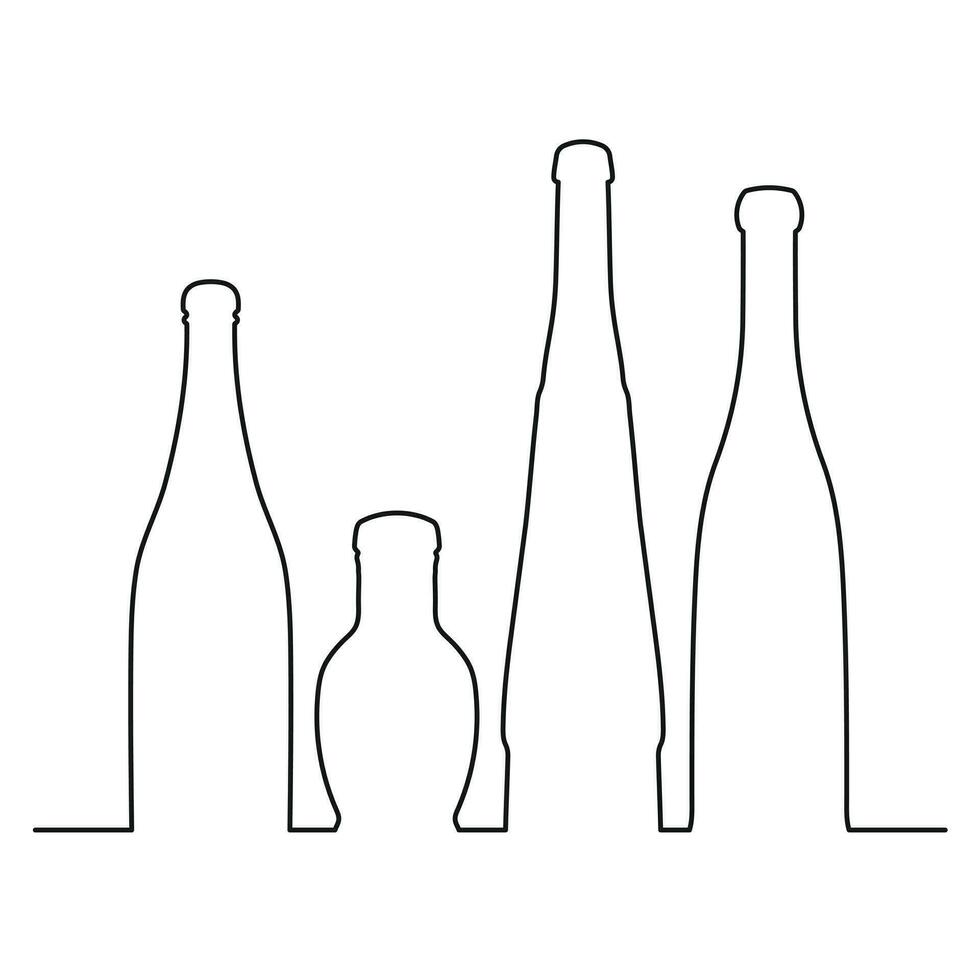 skizzenhaft Bild gestalten von ein Glas Flasche Silhouette. Alkohol, Wein, Whiskey, Wodka, Brandy, Cognac, Bier, Kwas, Sekt, Likör vektor
