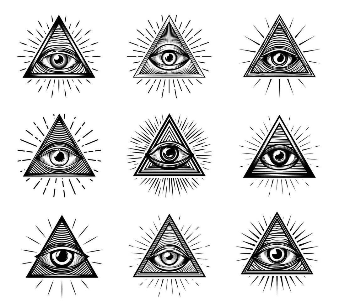 Illuminaten Augen mit Mason Pyramiden und Licht vektor