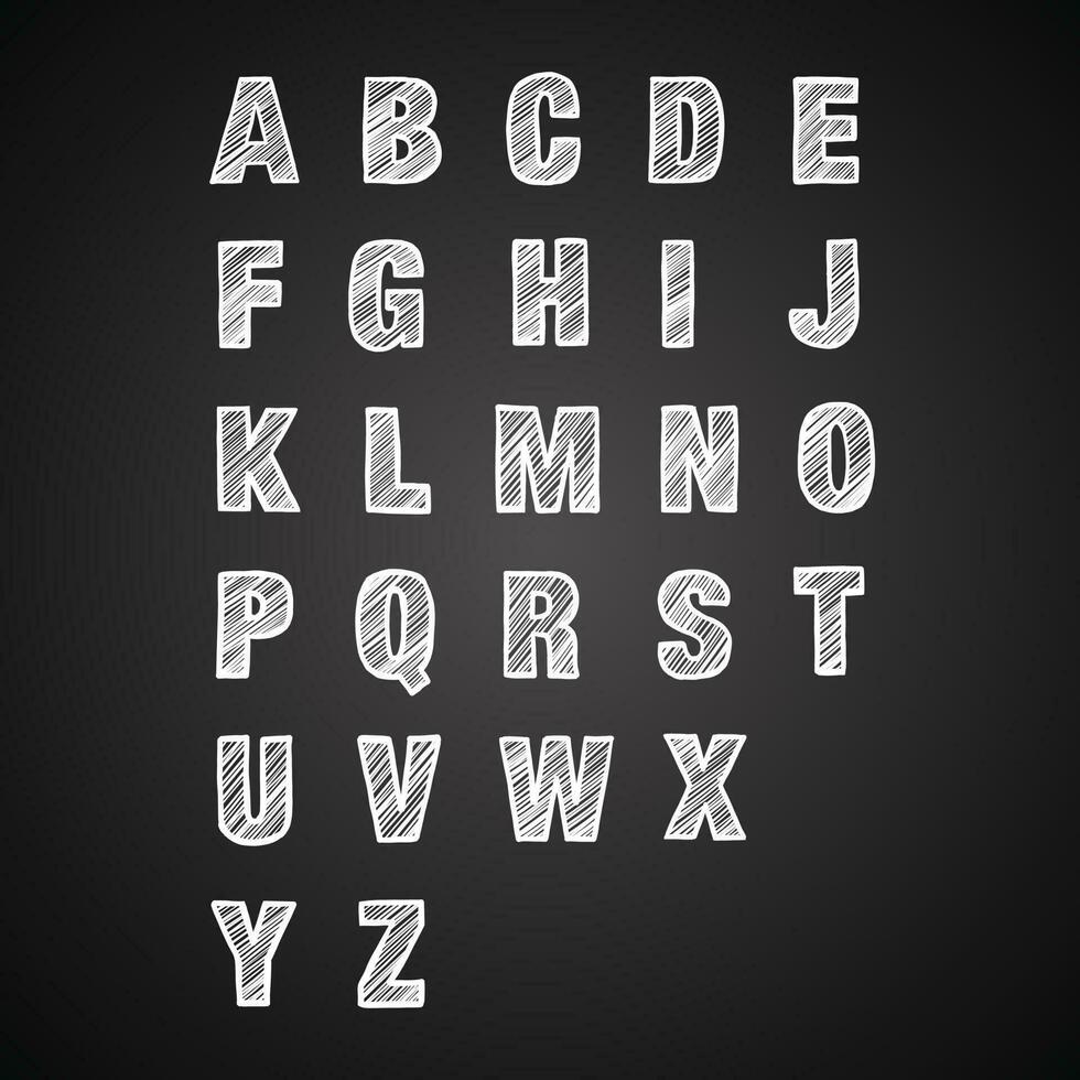 Vektor Hand gezeichnet Weiß Holzkohle Text Alphabet Briefe auf schwarz Tafel.