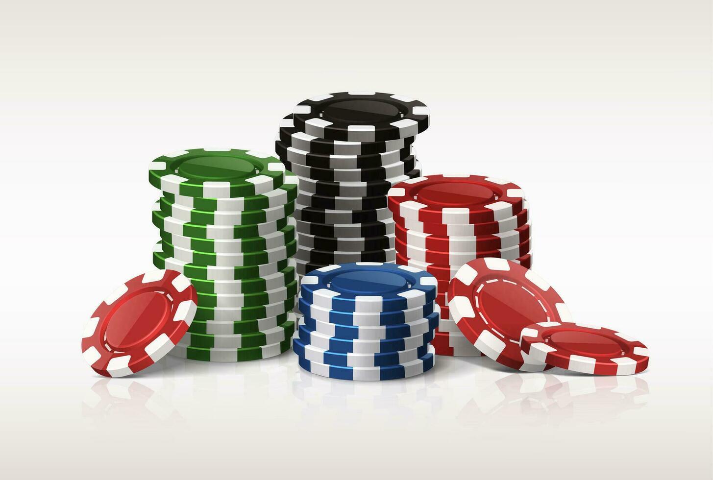 3d realistisk vektor ikon uppsättning. kasino poker stack av pommes frites. isolerat på vit bakgrund.