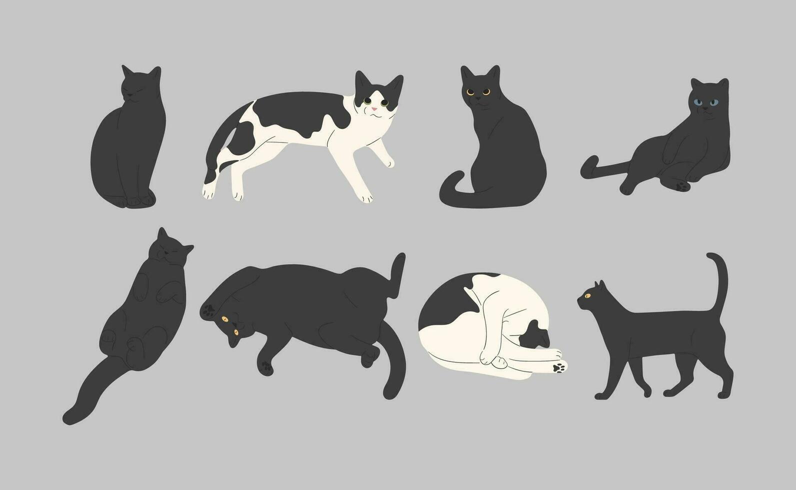 schwarz Katze Gruppe auf ein grau Hintergrund vektor