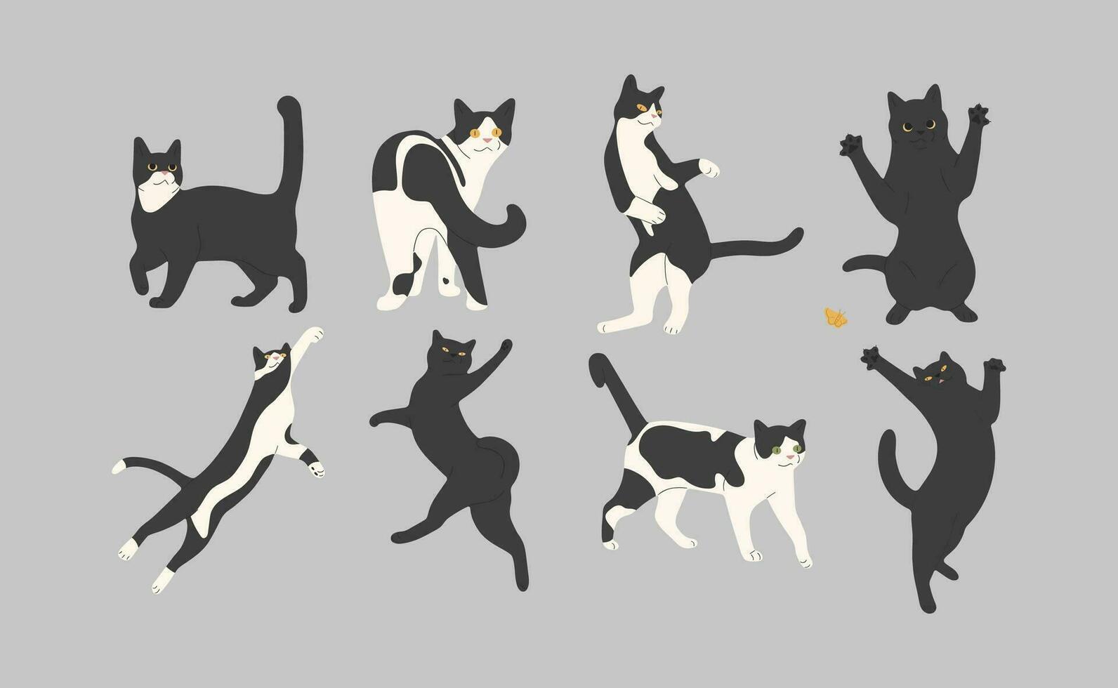 schwarz Katze Gruppe auf ein grau Hintergrund Vektor Illustration