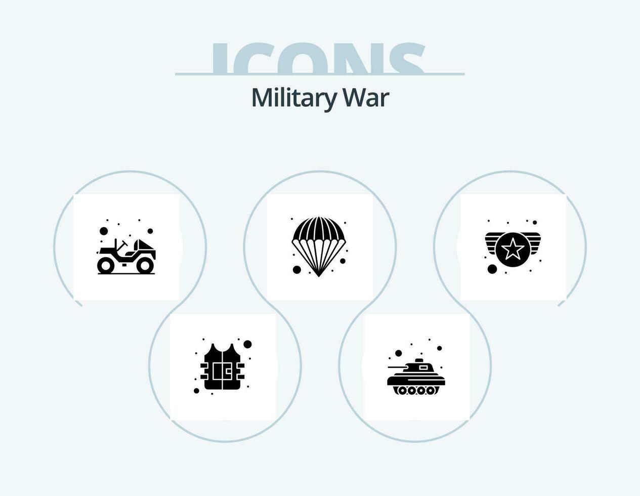 Militär- Krieg Glyphe Symbol Pack 5 Symbol Design. Abzeichen. Jeep. Fallschirm. atomar vektor