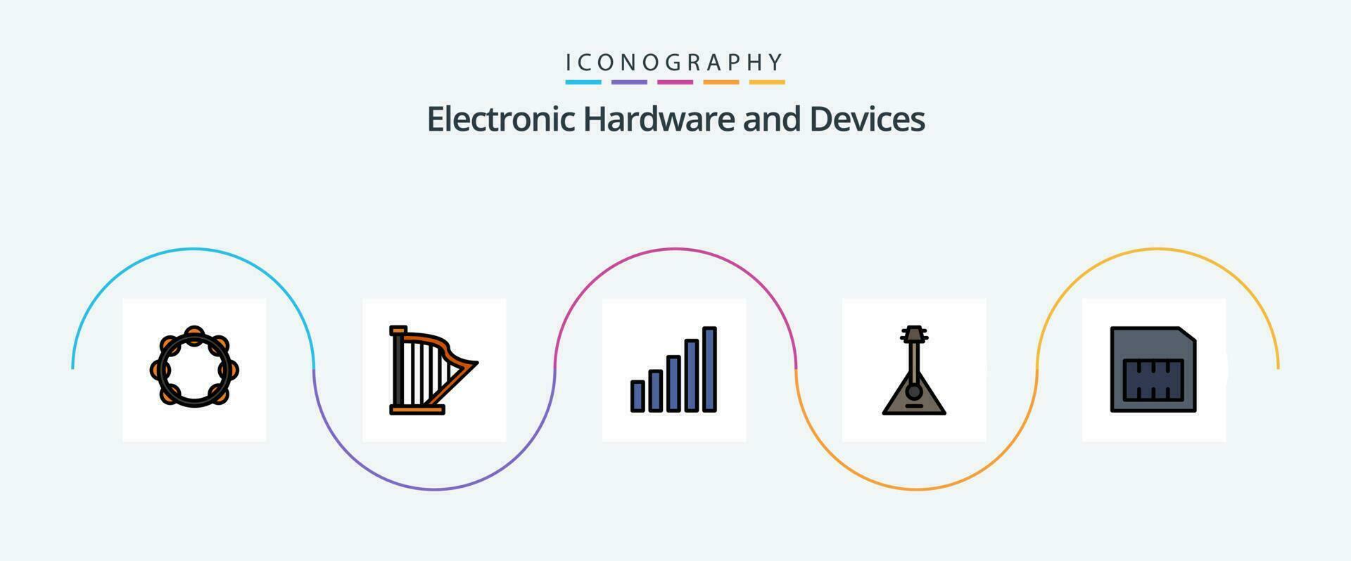 Geräte Linie gefüllt eben 5 Symbol Pack einschließlich Klang. Instrument. Musik. Balalaika. Signal vektor