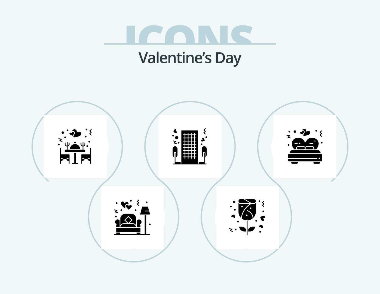 valentines dag glyf ikon packa 5 ikon design. kärlek. romantisk. kärlek. romantik. hotell vektor
