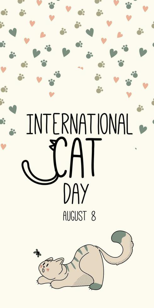 vykort för de internationell katt dag på augusti 8. Lycklig internationell katt dag tecken design samling med platt Färg. illustration med slogan för kläda, skriva ut, baner, bricka, affisch, klistermärke vektor