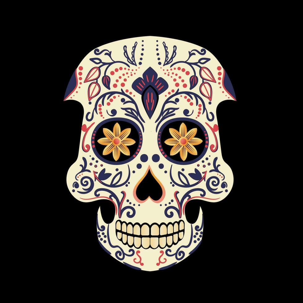 vektor illustration av ett utsmyckat dekorerad dag av de död- dia de los muertos socker skalle, eller calavera.