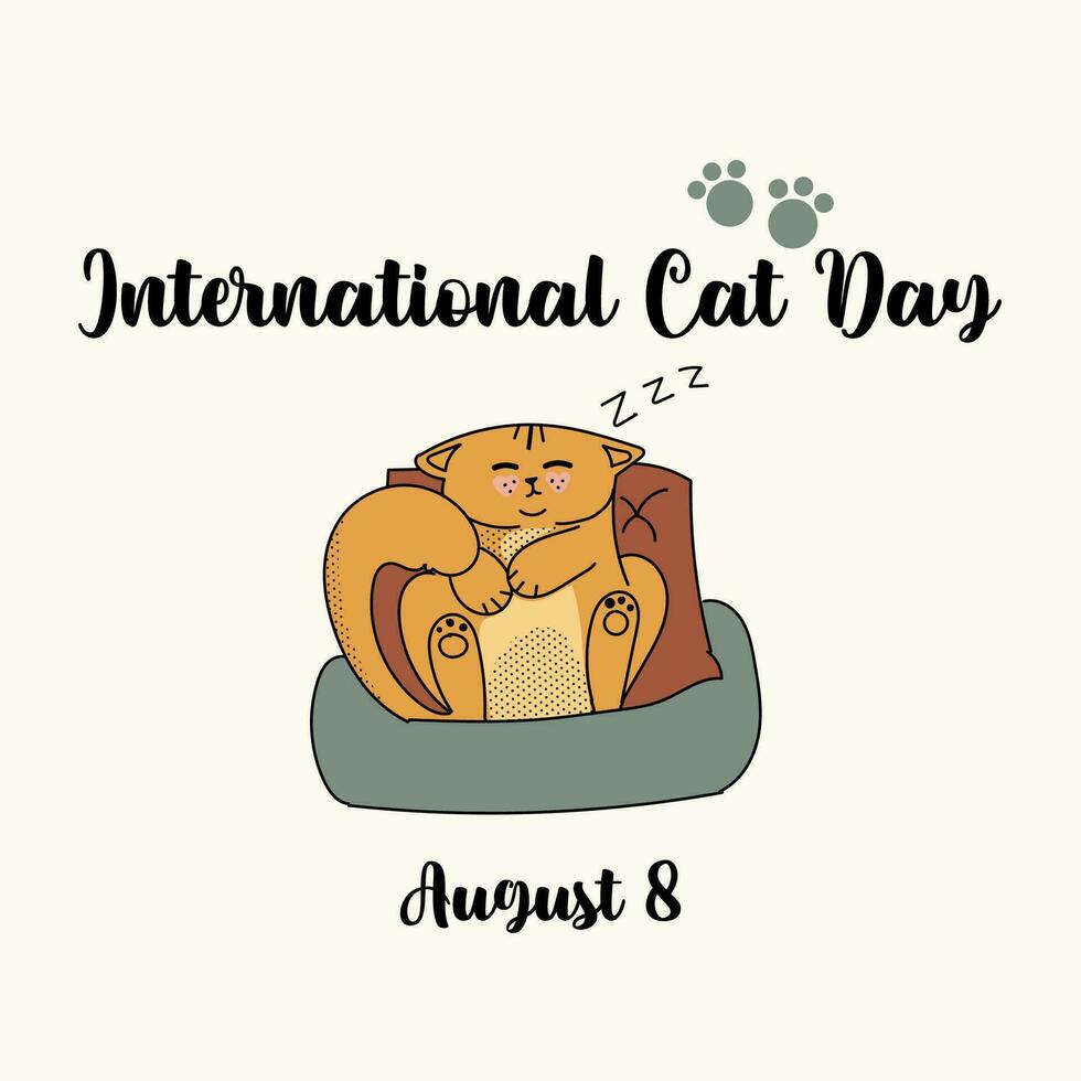 vykort för de internationell katt dag på augusti 8. Lycklig internationell katt dag tecken design samling med platt Färg. illustration med slogan för kläda, skriva ut, baner, bricka, affisch, klistermärke vektor