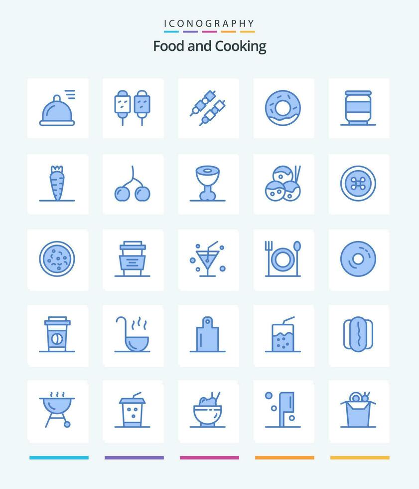 kreativ mat 25 blå ikon packa sådan som morot. burk. grilla. öl. munkar vektor