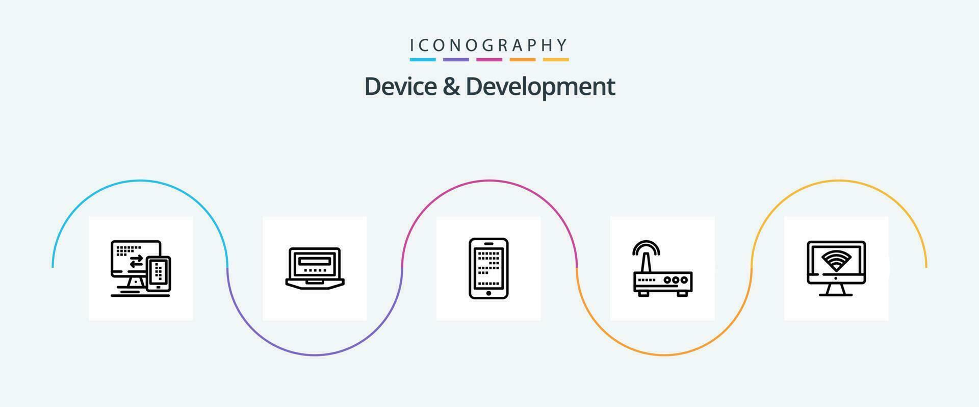 Gerät und Entwicklung Linie 5 Symbol Pack einschließlich Monitor. Bildung. Handy, Mobiltelefon . Signal. Gerät vektor