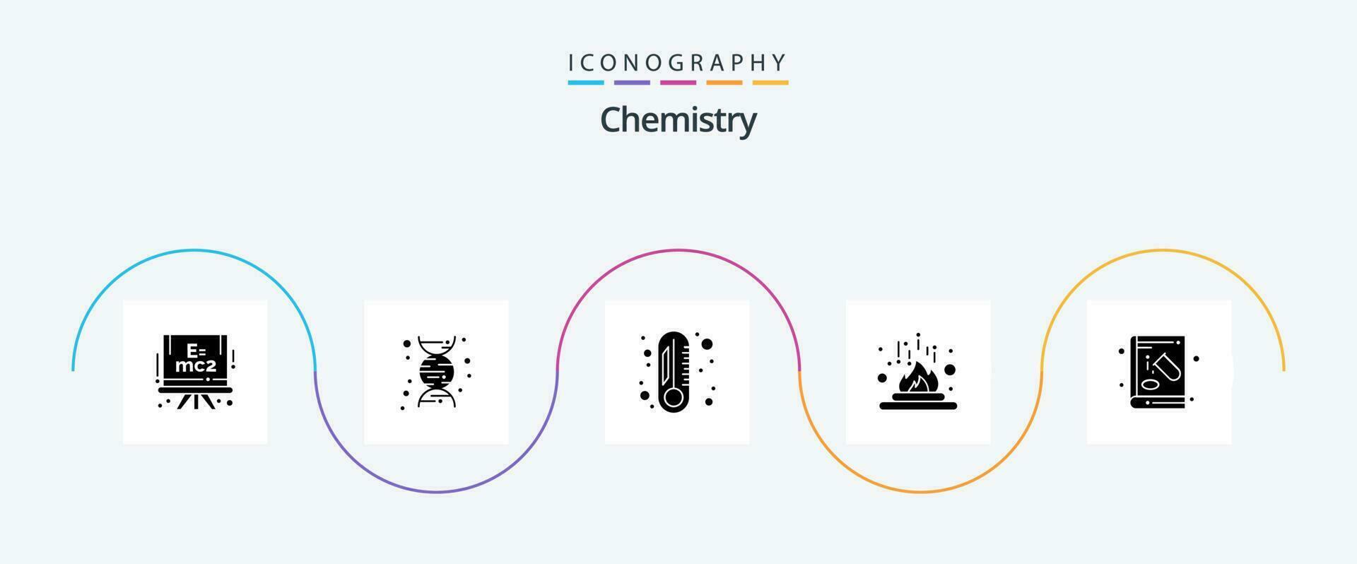 Chemie Glyphe 5 Symbol Pack einschließlich Bildung. chemisch. Thermometer. Buch. Labor vektor