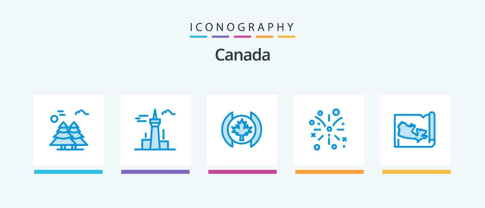 kanada blå 5 ikon packa Inklusive värld. brand. torn. brand arbete. träd. kreativ ikoner design vektor