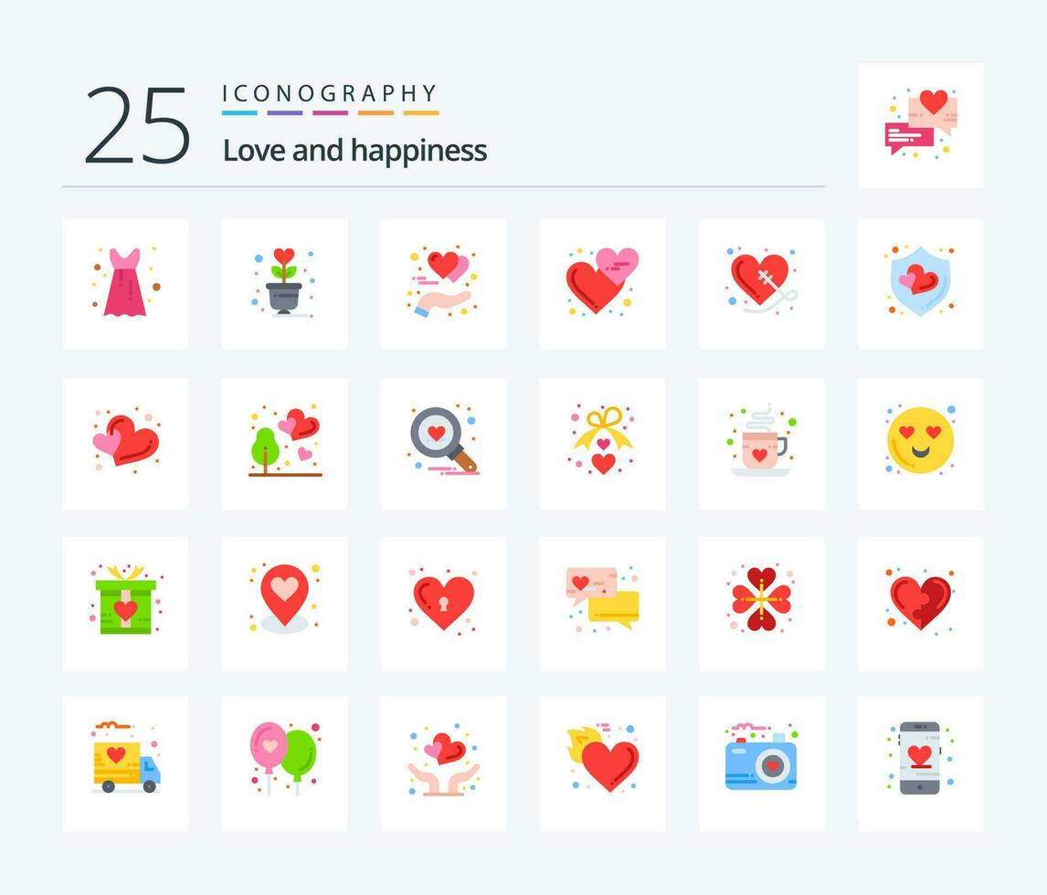 Liebe 25 eben Farbe Symbol Pack einschließlich Herz. Liebe Herzen. Geste. Liebe. Emojis vektor