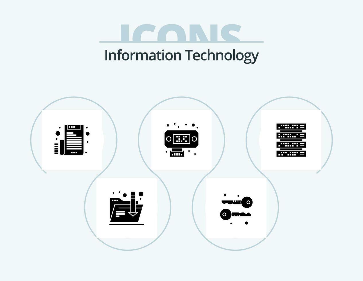 information teknologi glyf ikon packa 5 ikon design. . kuggstång montera. fil. kuggstång. gränssnitt vektor