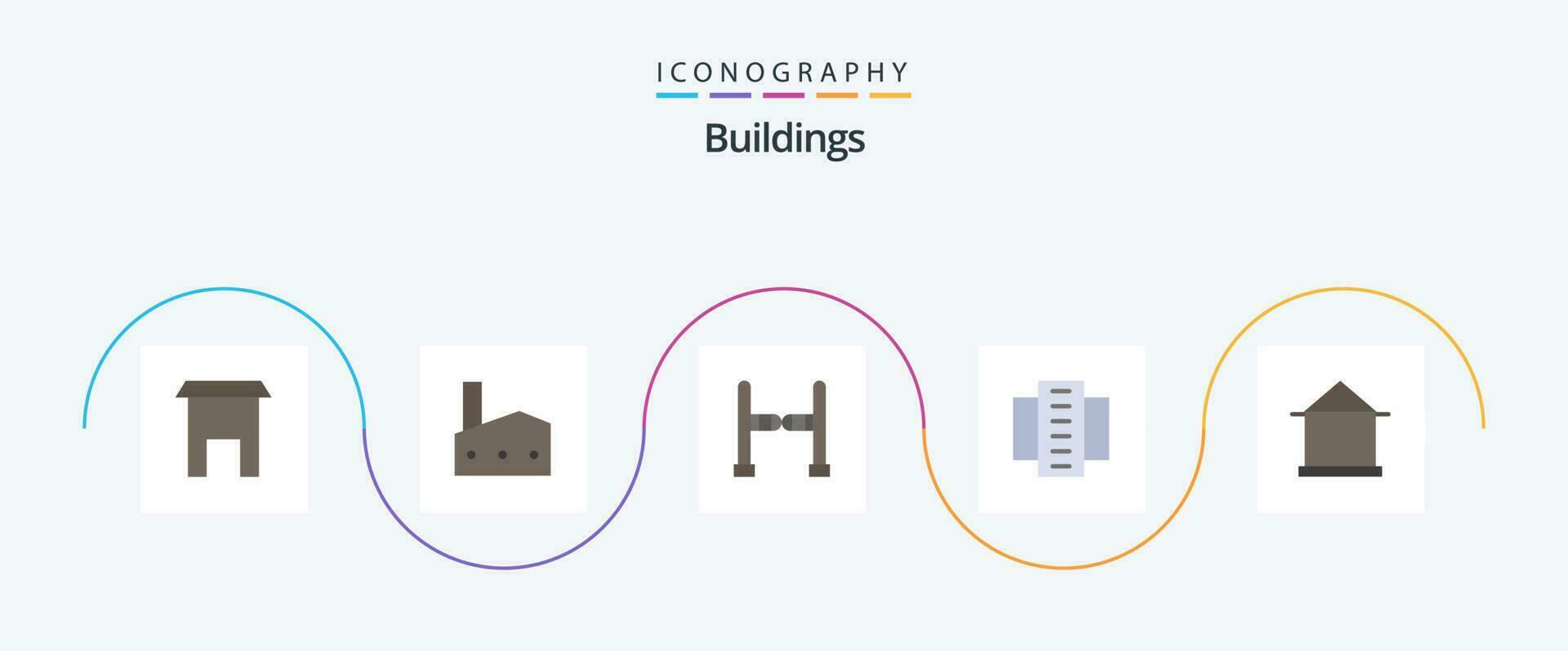 byggnader platt 5 ikon packa Inklusive byggnad. lägenheter. kärn växt. stad byggnad. lägenheter vektor