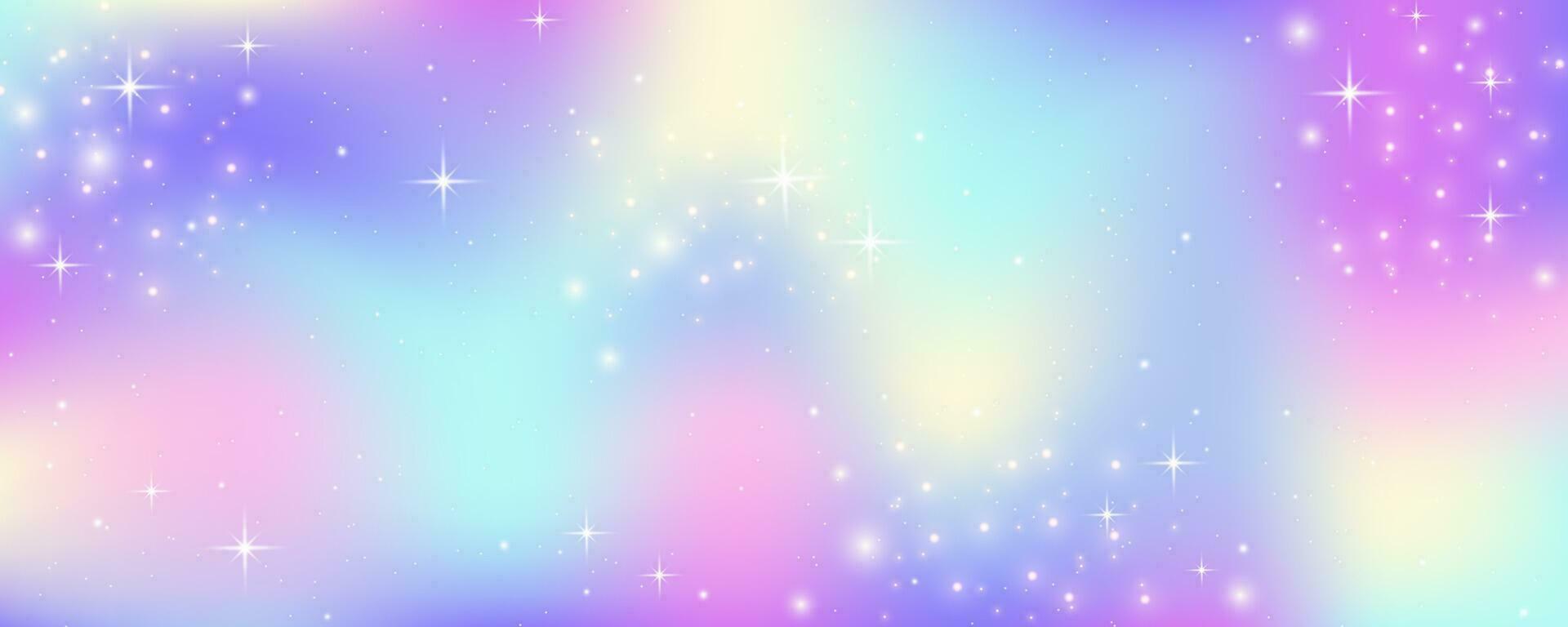 rosa enhörning himmel med stjärnor. söt lila pastell bakgrund. fantasi drömma galax och magi vågig Plats med fe- ljus. vektor illustration