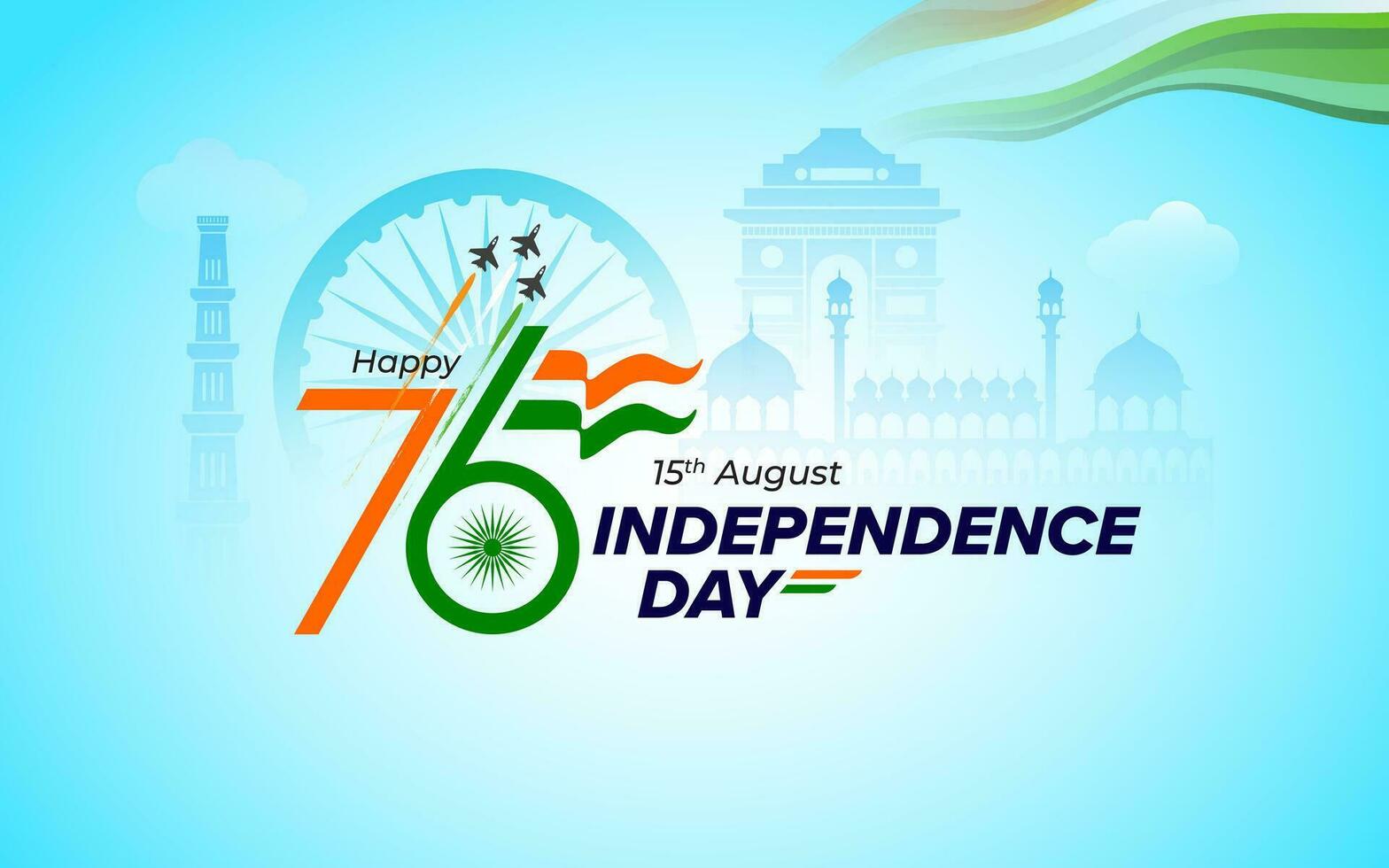 glücklich indisch Unabhängigkeit Tag Vektor Gruß mit Beschriftung