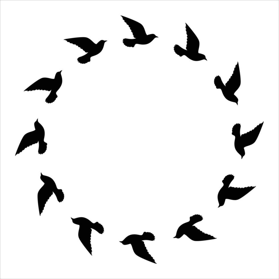 fliegende Vögel Silhouetten Muster Tapete. Vektorillustration. isoliertes Vogelfliegen. Tattoo Design. Vorlage für Karte, Paket und Hintergrundbild. vektor