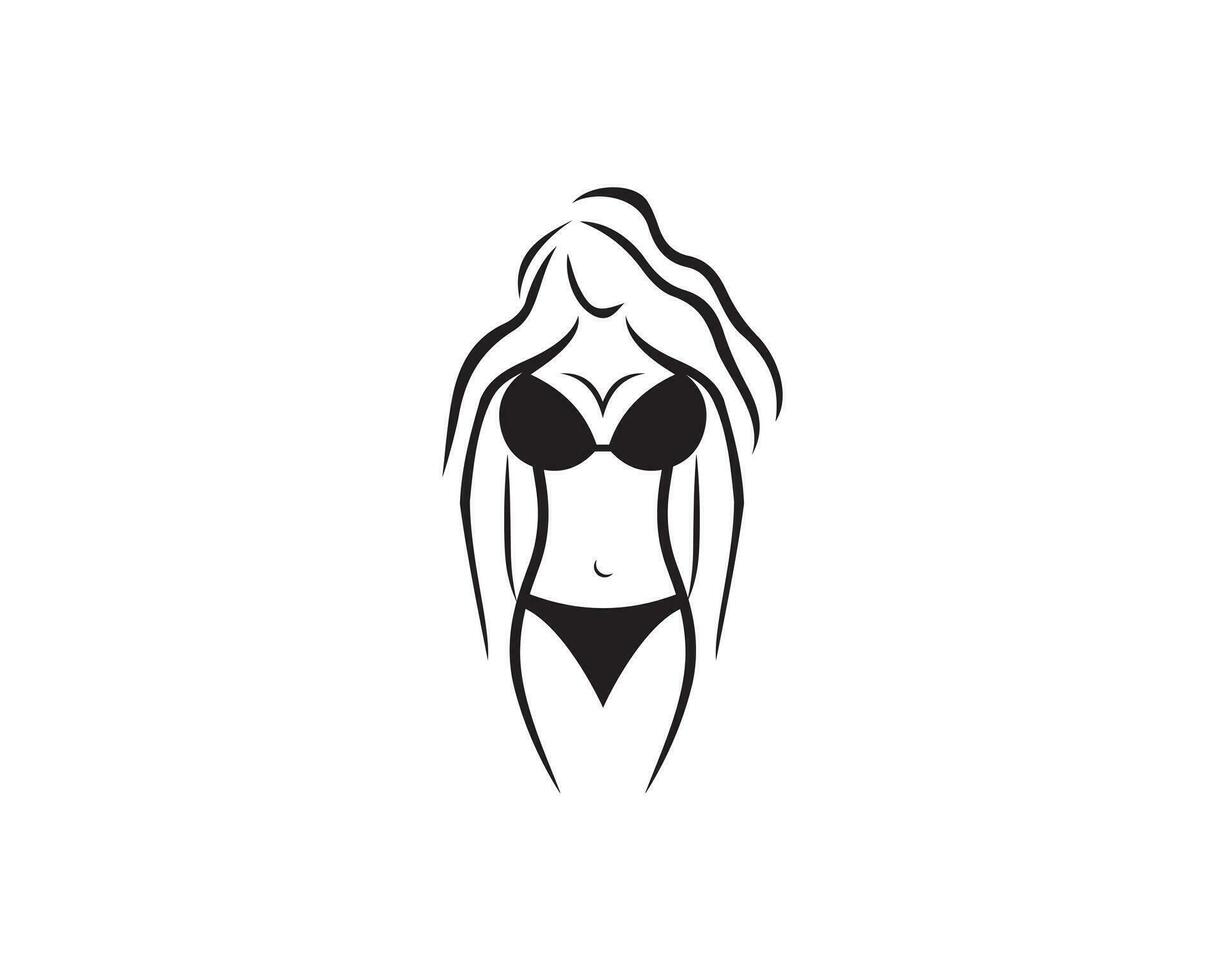 kreativ Bikini Frauen Mode Geschäft Logo Design mit Modell- Frau gestalten Vektor Konzept.