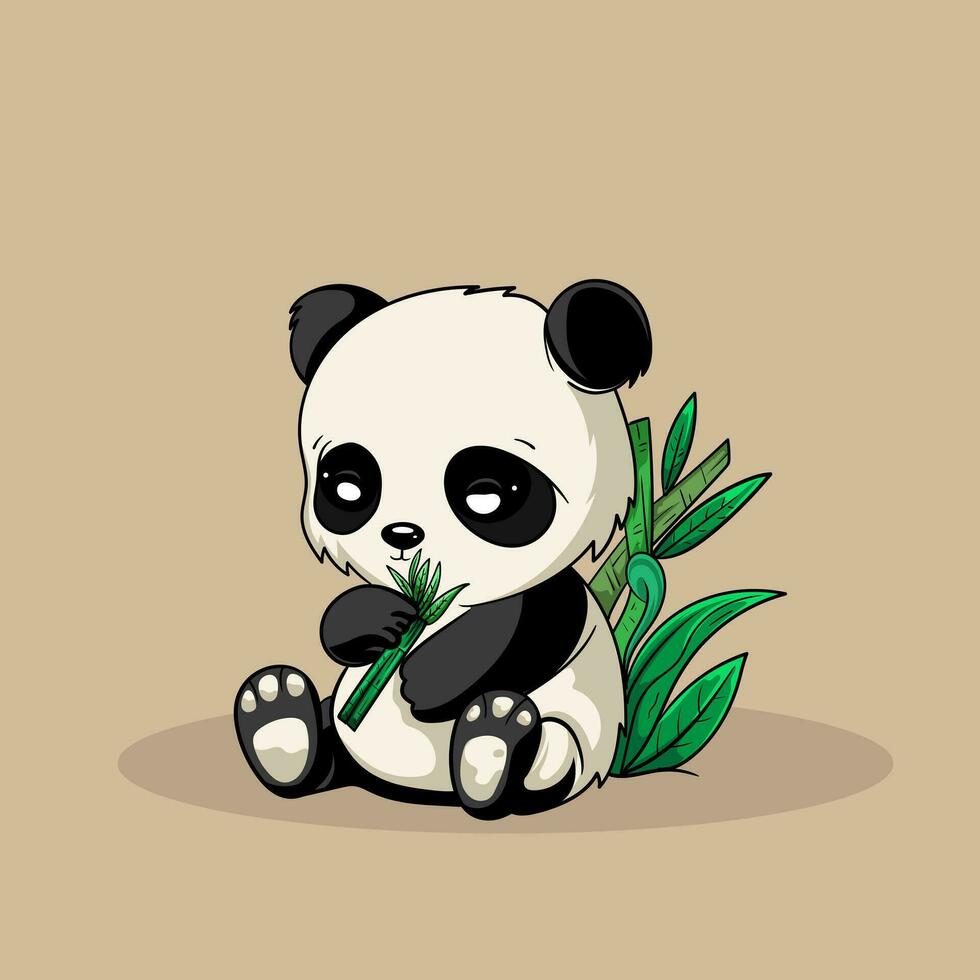 söt bebis panda äta bambu vektor ikon illustration. panda maskot tecknad serie karaktär. djur- ikon begrepp vit isolerat. platt tecknad serie stil lämplig för webb landning sida, baner, flygblad, klistermärke, kort
