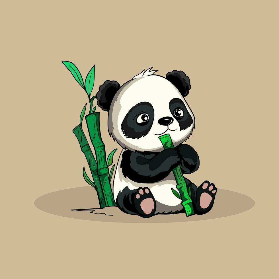 süß Baby Panda Essen Bambus Vektor Symbol Illustration. Panda Maskottchen Karikatur Charakter. Tier Symbol Konzept Weiß isoliert. eben Karikatur Stil geeignet zum Netz Landung Buchseite, Banner, Flyer, Aufkleber, Karte