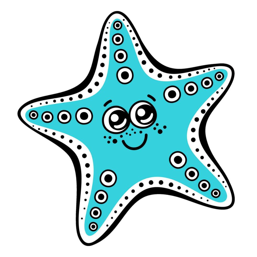 söt tecknad serie leende sjöstjärna. rolig hav djur. vektor illustration isolerat på vit bakgrund.