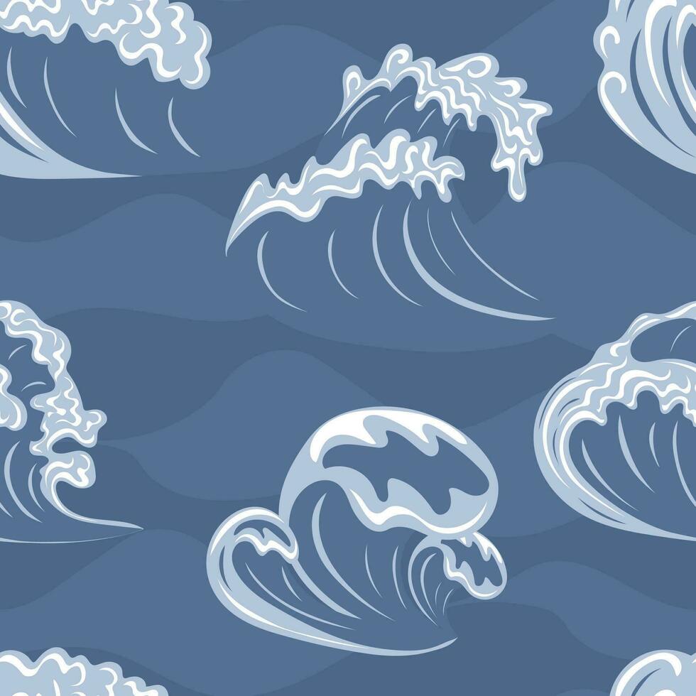 nahtlos Muster mit Ozean oder Meer Wellen und spritzt vektor