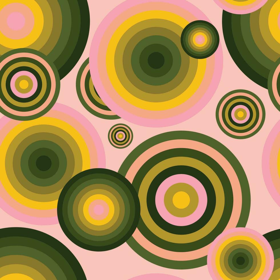 Farbe Palette Kreise erstellen ein nahtlos Muster mit geometrisch farbig Kugeln verstreut nach dem Zufallsprinzip zum modisch Stoffe. Vektor. vektor