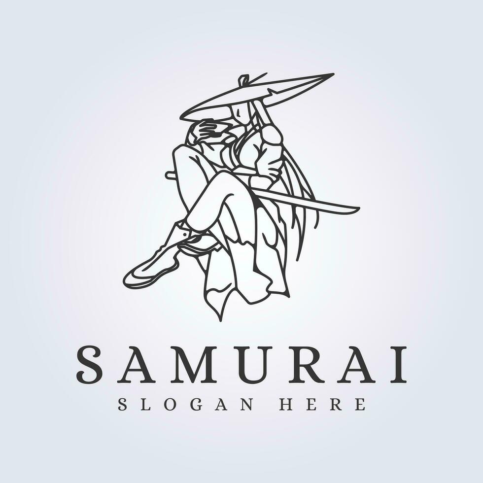 Samurai Frau ist Sitzung mit Hut zum Logo Vektor Illustration Design