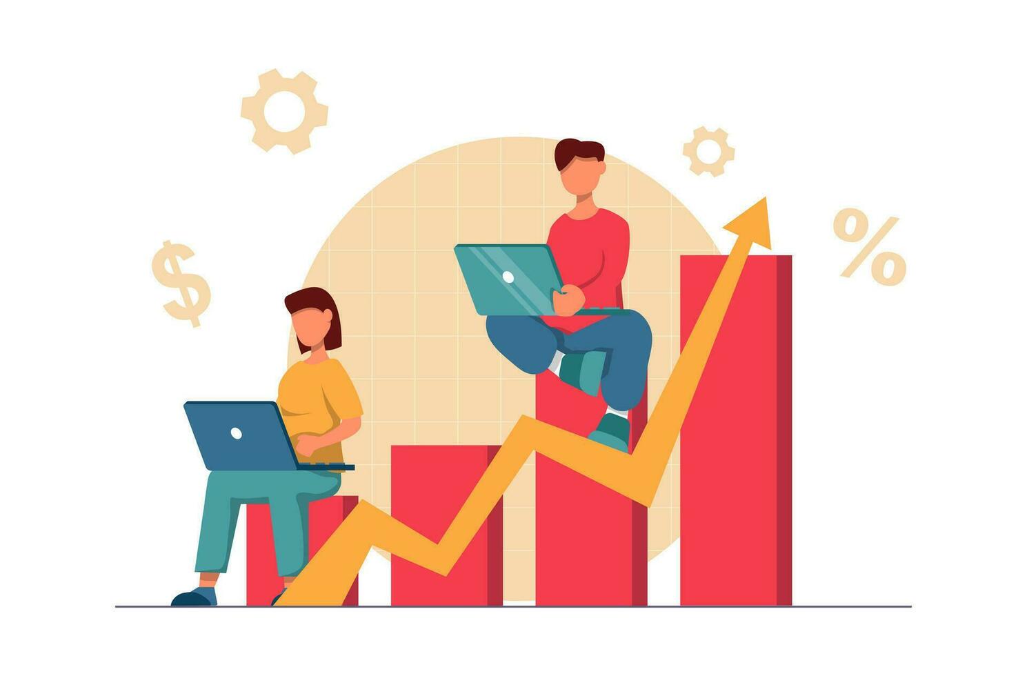 Geschäft Wachstum. Menschen sind Arbeiten auf Laptops auf ein wachsend Diagramm vektor