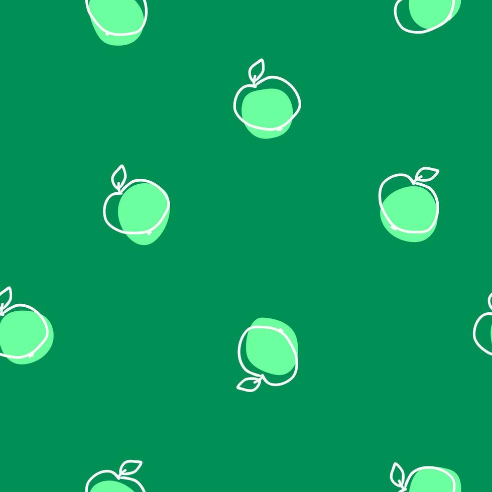 Sommer- nahtlos Muster mit Grün Apfel Silhouette im Gekritzel Stil, lecker Hand gezeichnet Früchte, Druck zum Abdeckung, Stoff, Textil, Papier Design, Garten Zubehör und Küche Innere Dekoration. vektor
