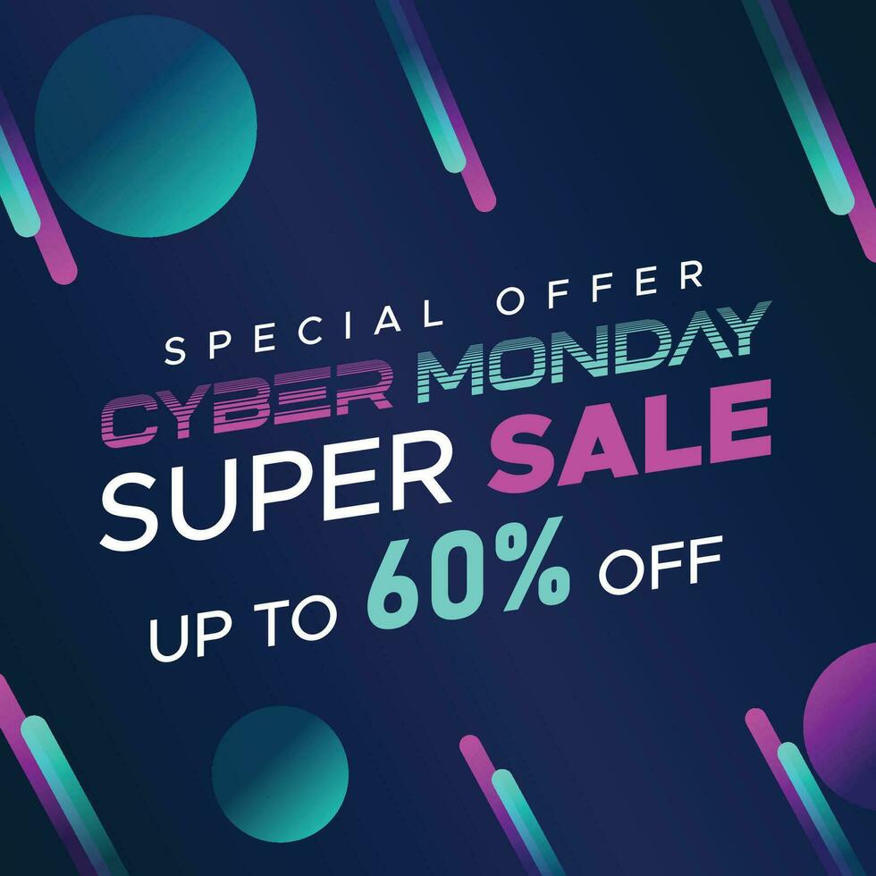 Cyber Montag bunt Neon- Stil Super Verkauf Netz Banner. Cyber Montag Verkauf Besondere Angebot Sozial Medien Post Design. Geschäft, Förderung, und Werbung Vektor Vorlage. saisonal bietet an Mega groß Verkauf