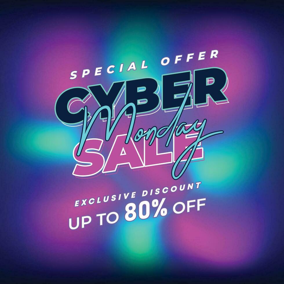 cyber måndag färgrik neon stil super försäljning webb baner. cyber måndag försäljning särskild erbjudande social media posta design. företag, befordran, och reklam vektor mall. säsong- erbjudanden mega stor försäljning