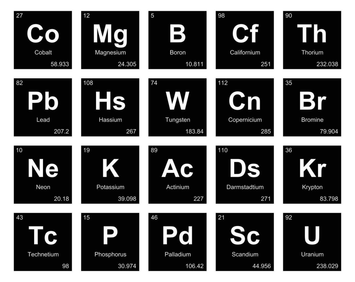 20 Präiodentabelle des Symbolpaketdesigns der Elemente vektor