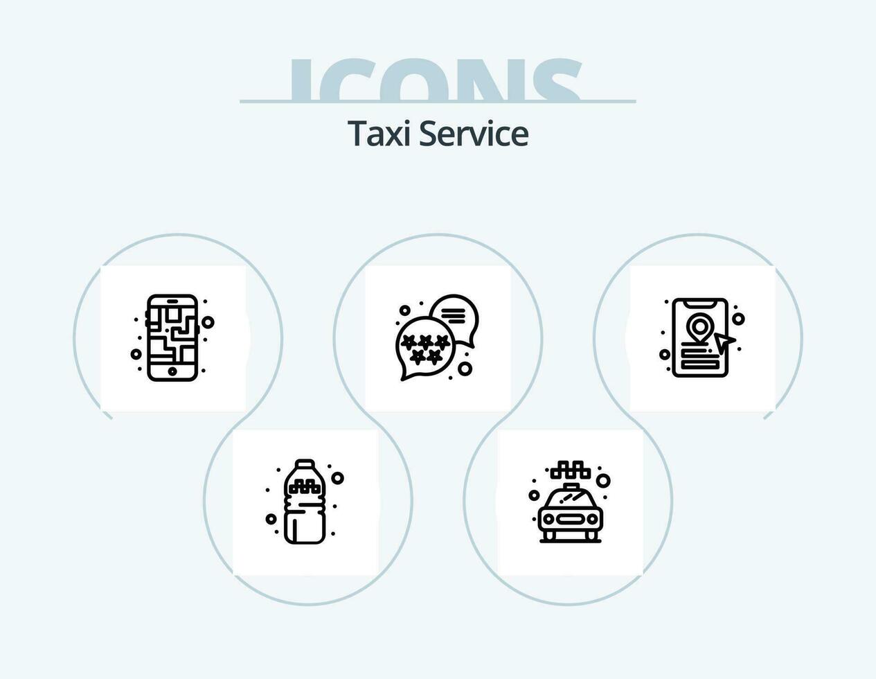 Taxi Bedienung Linie Symbol Pack 5 Symbol Design. Empfänger. Telefon. Lebensmittel. Transport. Handy, Mobiltelefon vektor