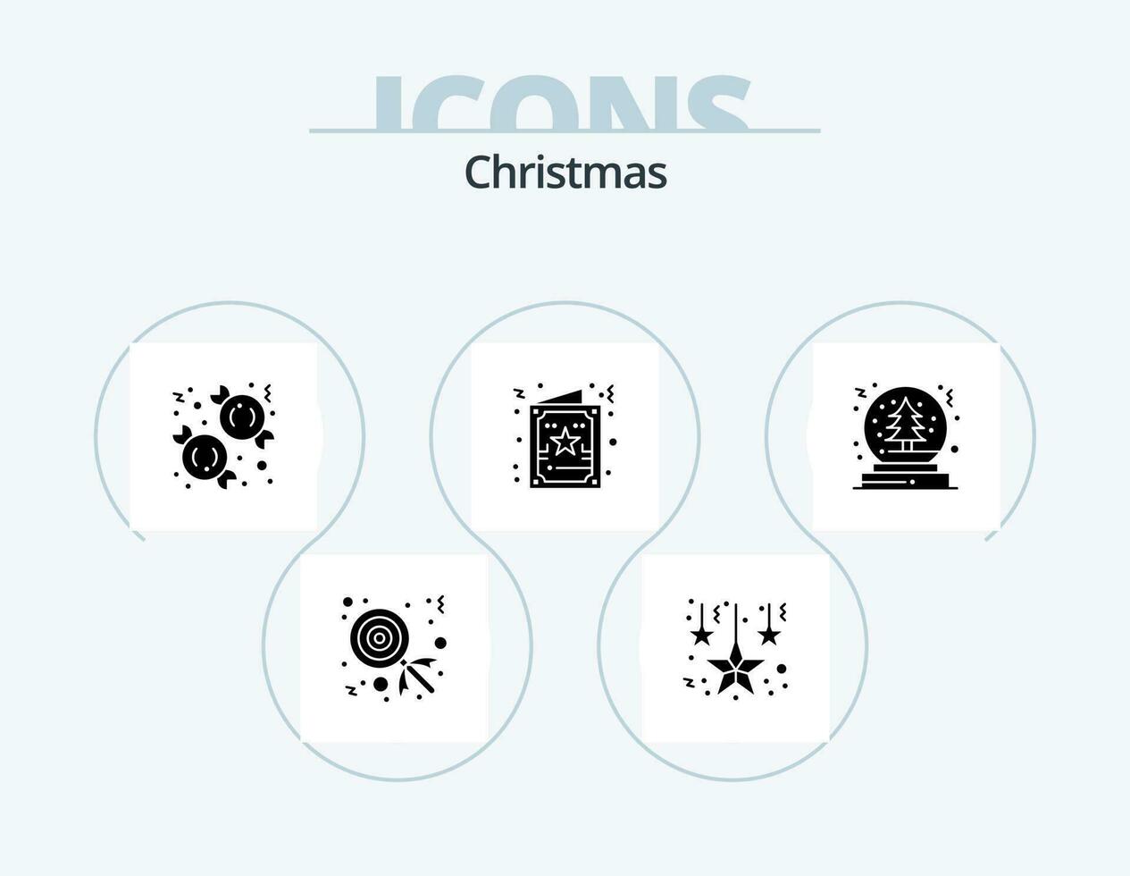 jul glyf ikon packa 5 ikon design. träd. snö. efterrätt. jul. hälsning vektor