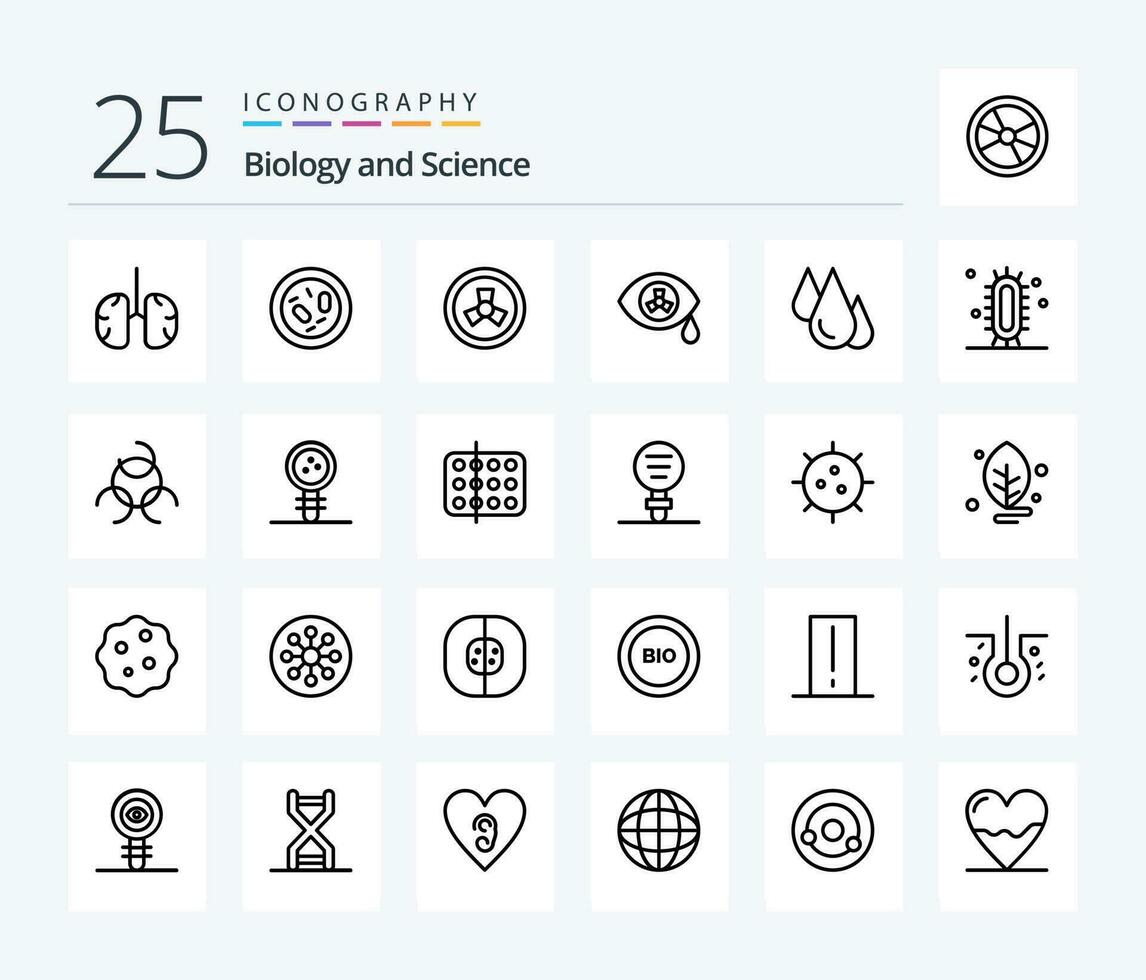 biologi 25 linje ikon packa Inklusive studie. lära sig. hälsa. experimentera. zombie vektor
