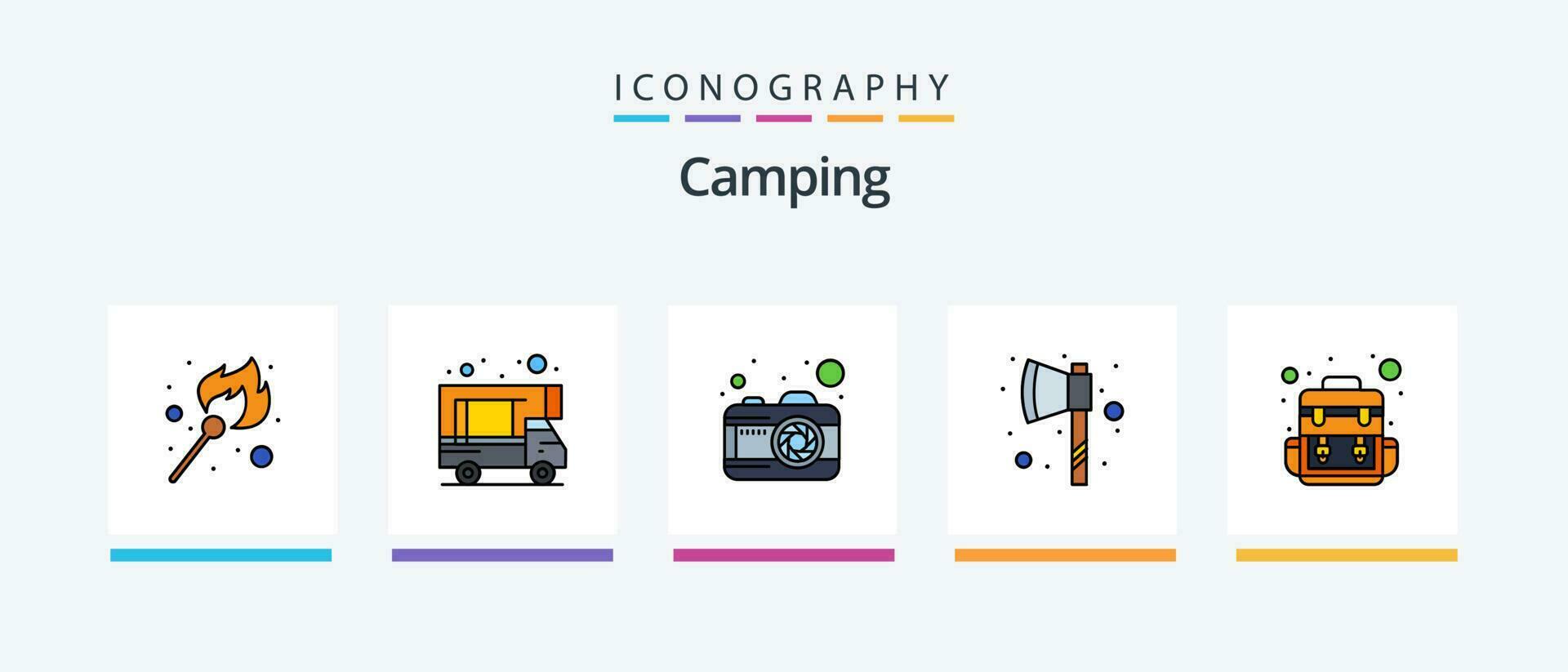 Camping Linie gefüllt 5 Symbol Pack einschließlich . zuerst Hilfe. Ort. Feuer. kreativ Symbole Design vektor