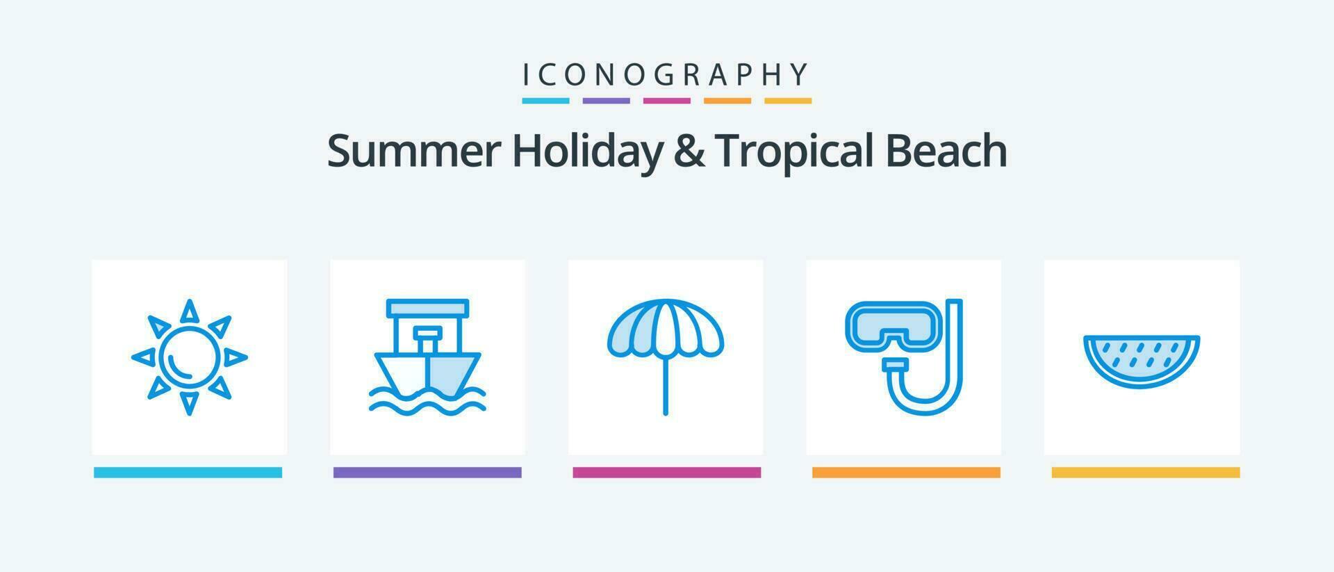 Strand Blau 5 Symbol Pack einschließlich Sommer. Früchte. Regenschirm. unter Wasser. Brille. kreativ Symbole Design vektor