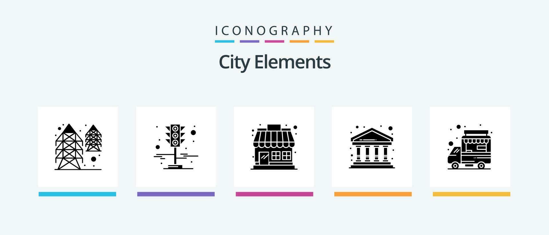 Stadt Elemente Glyphe 5 Symbol Pack einschließlich Geschäft. Gebäude. Markt. Finanzen. Bank. kreativ Symbole Design vektor