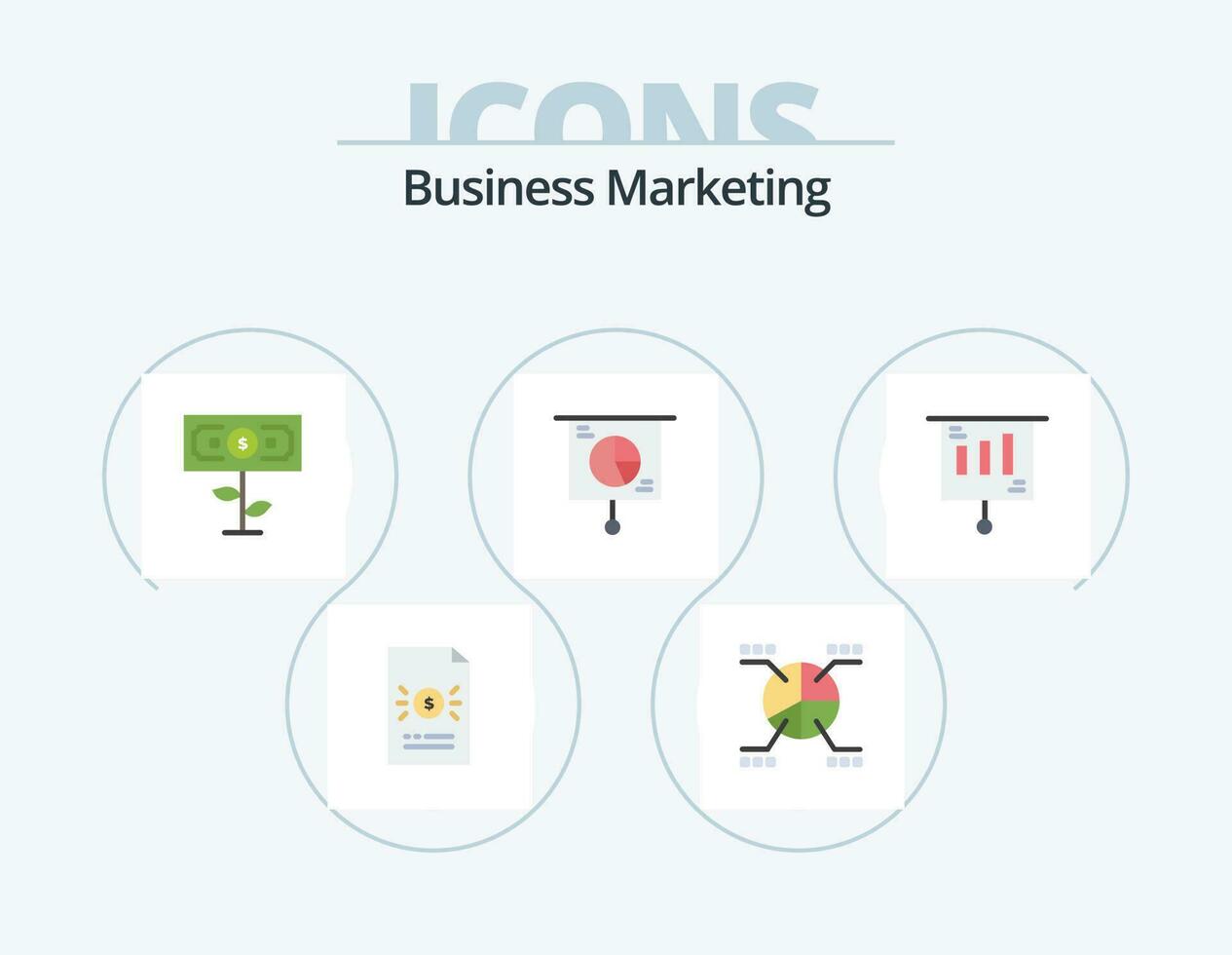 företag marknadsföring platt ikon packa 5 ikon design. marknadsföring. företag. statistik. växt vektor